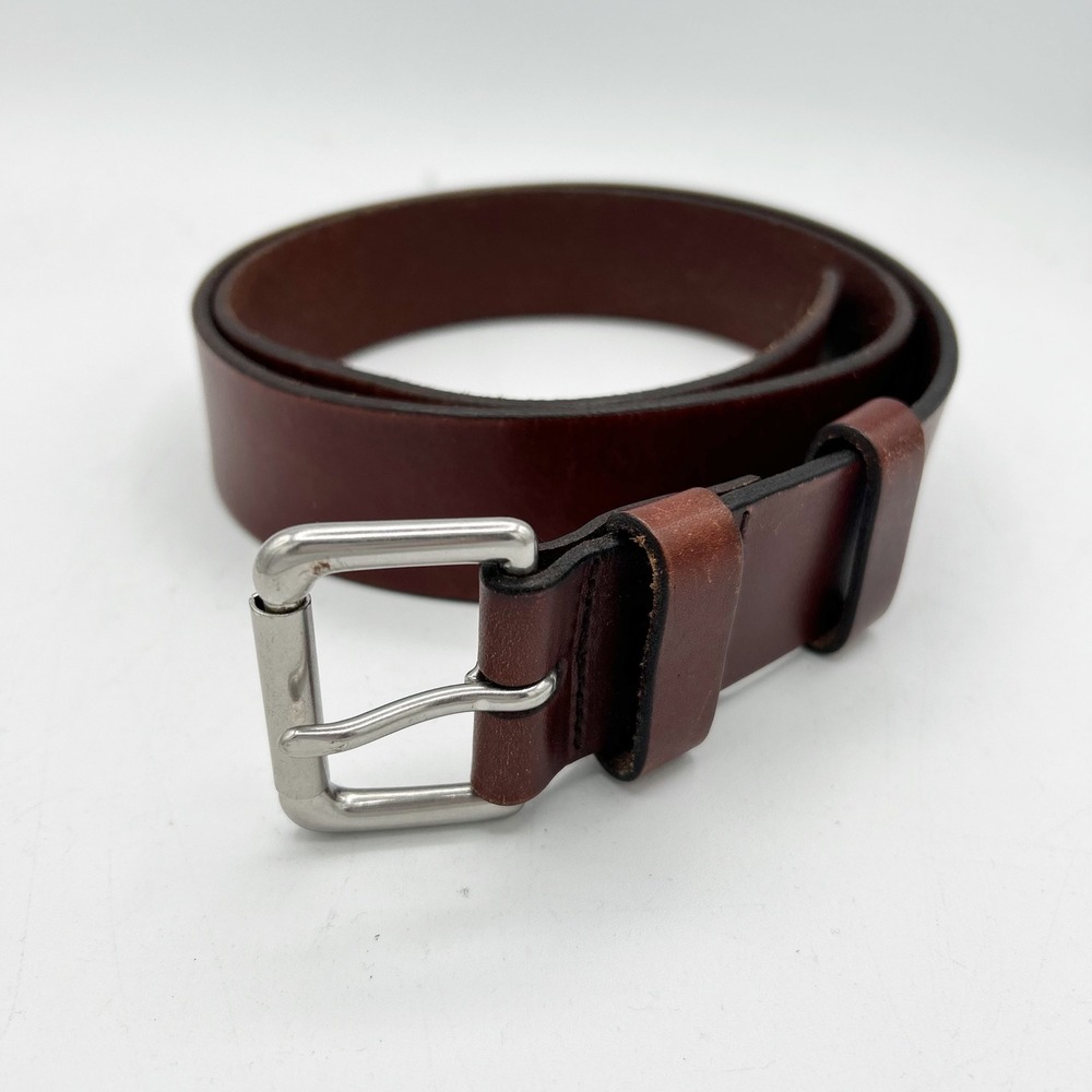 Polo Ralph Lauren Men's Brown Leather Belt Silver Buckle Size 38